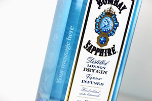 Bombay Sapphire Gin 70cl/700ml with Personalised Engraved Message, with Jewelled Bar Spoon & Spirit Measure, 40% ABV